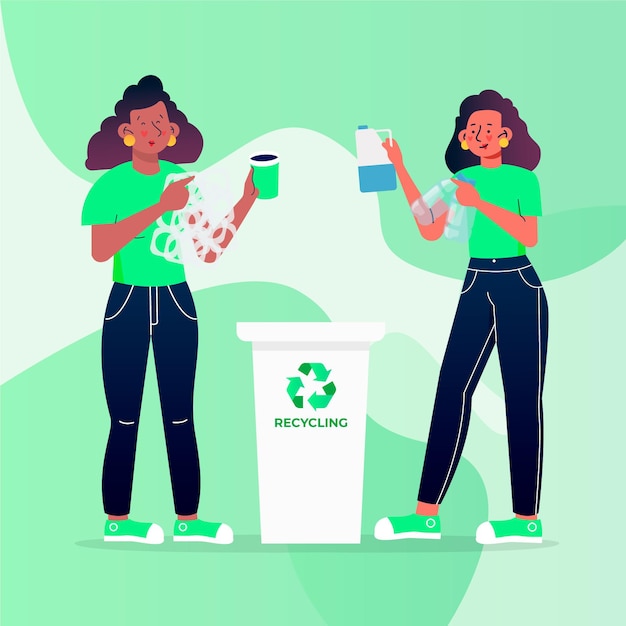 Vetor grátis ilustração de pessoas reciclando corretamente