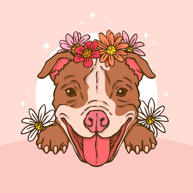 Ilustração de pitbull fofinho desenhada à mão