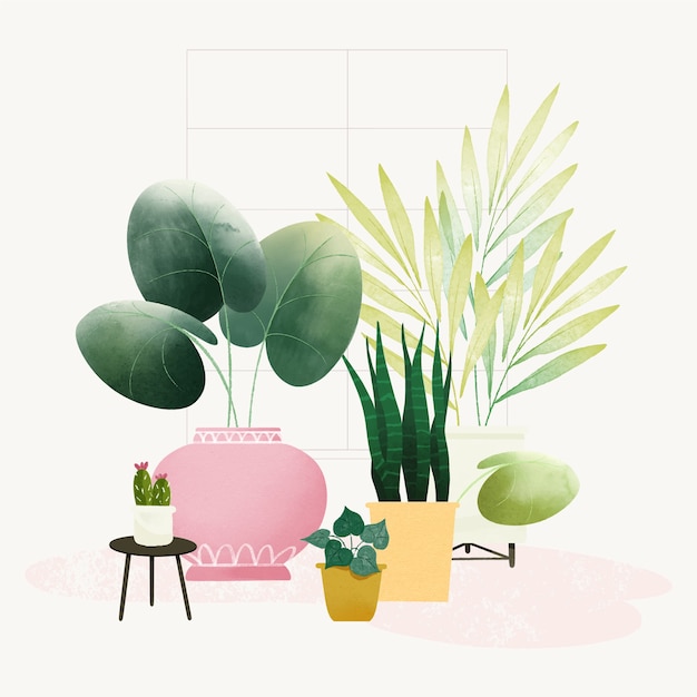 Vetor grátis ilustração de plantas de casa em aquarela