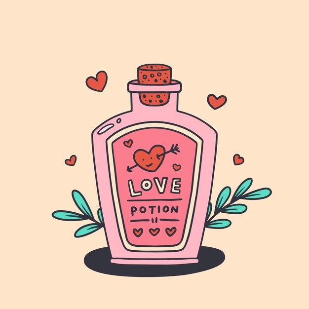Ilustração de poção de amor desenhada à mão