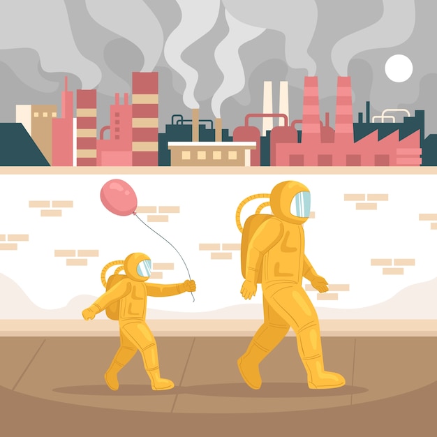 Vetor grátis ilustração de poluição ambiental desenhada à mão
