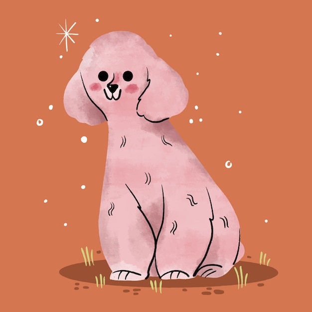 Ilustração de poodle kawaii desenhada à mão