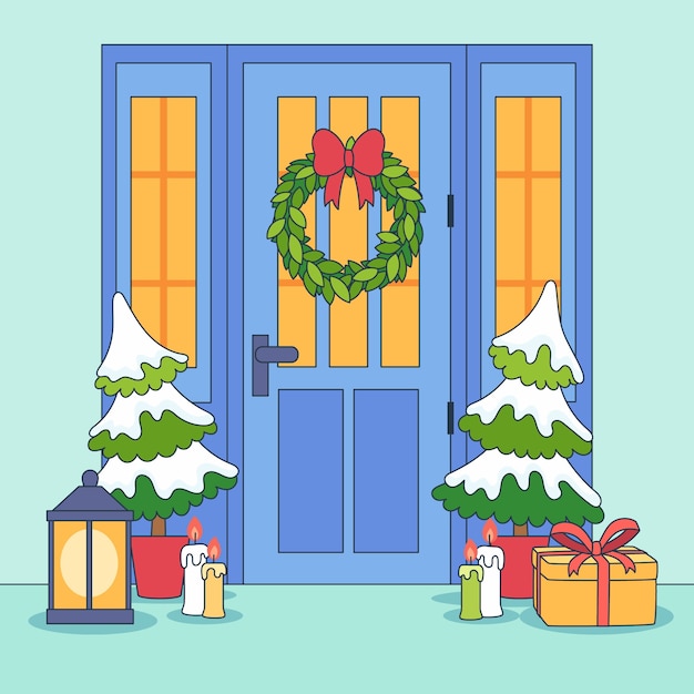 Ilustração de porta de casa de natal desenhada à mão