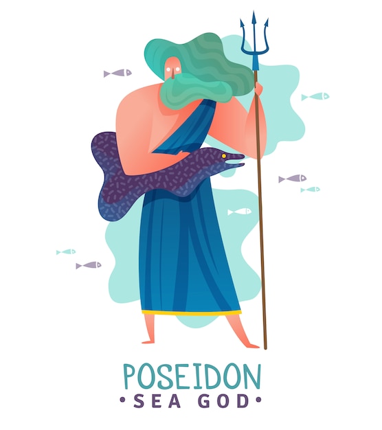 Vetor grátis ilustração de poseidon do deus grego antigo