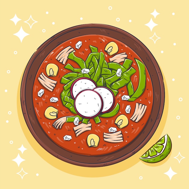 Vetor grátis ilustração de pozole desenhada à mão