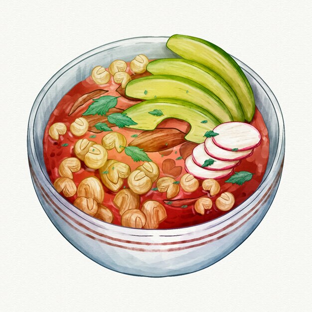 Ilustração de pozole pintada em aquarela