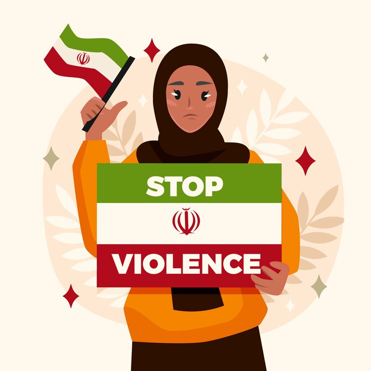Vetor grátis ilustração de protesto de mulheres iranianas desenhadas à mão