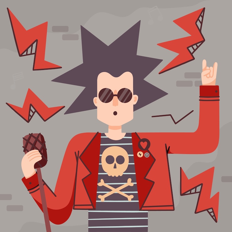 Vetor grátis ilustração de punk rock plana desenhada à mão de música