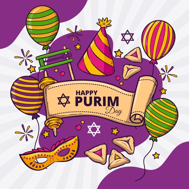 Ilustração de purim desenhada à mão