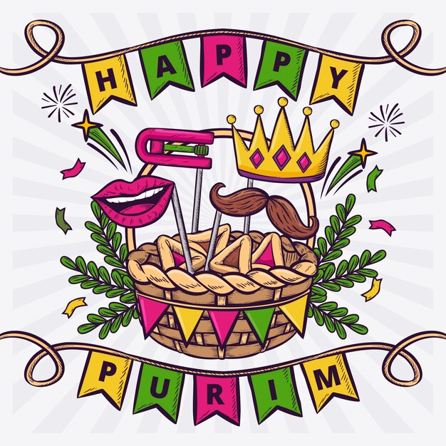 Ilustração de purim desenhada à mão
