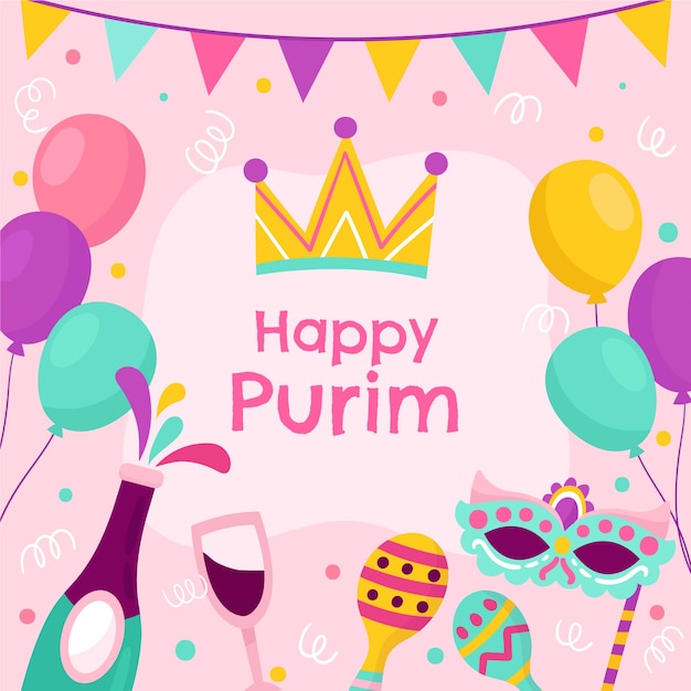 Vetor grátis ilustração de purim plana