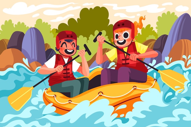 Vetor grátis ilustração de rafting desenhada à mão