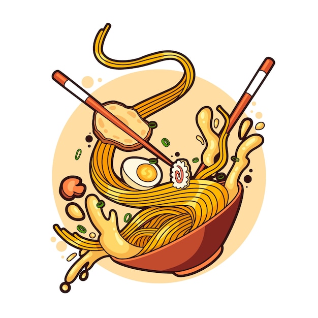 Ilustração de ramen desenhada à mão