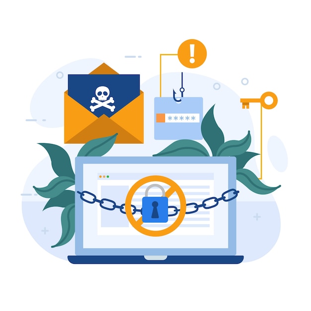 Ilustração de ransomware de design plano desenhado à mão