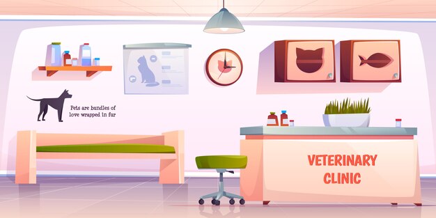 Ilustração de recepção clínica veterinária