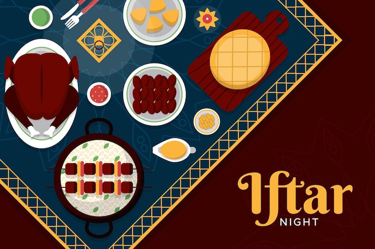 Vetor grátis ilustração de refeição iftar plana