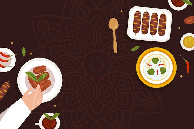 Ilustração de refeição iftar plana