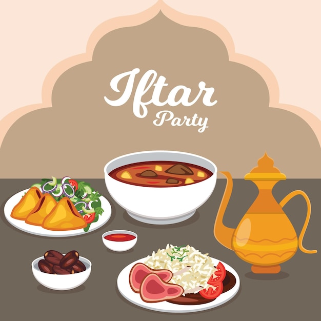 Vetor grátis ilustração de refeição iftar plana