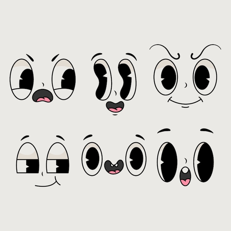 Vetor grátis ilustração de rosto de desenho animado retro desenhada à mão
