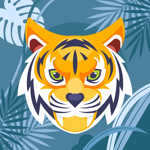 Ilustração de rosto de tigre de design plano