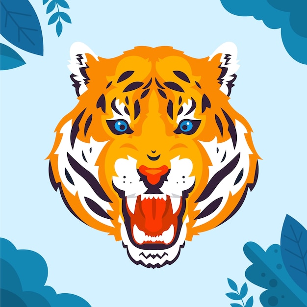 Vetor grátis ilustração de rosto de tigre de design plano