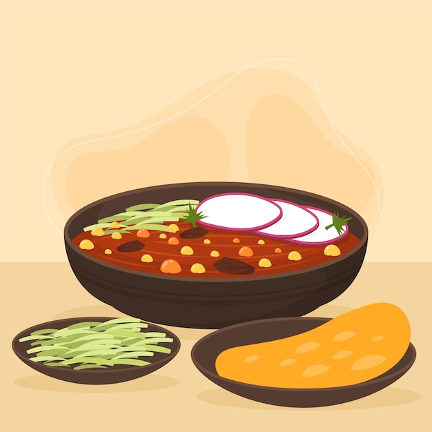 Ilustração de saboroso pozole desenhada à mão