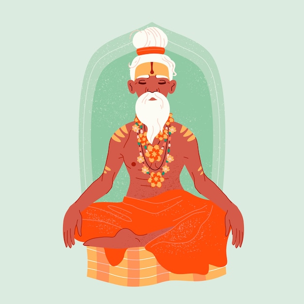 Ilustração de sadhu de textura desenhada à mão