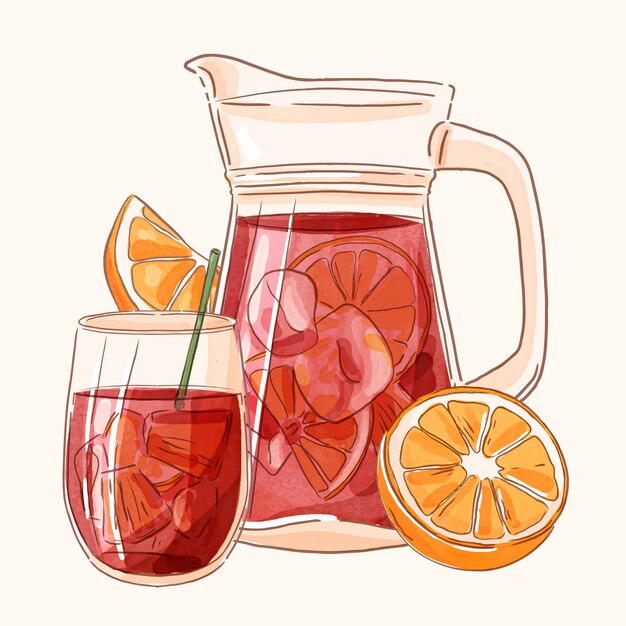 Ilustração de sangria deliciosa em aquarela
