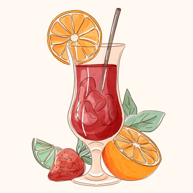Ilustração de sangria deliciosa em aquarela