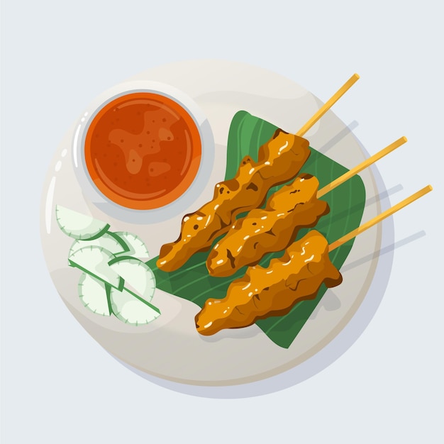 Ilustração de satay desenhada à mão