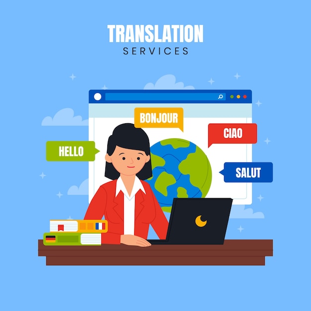 Vetor grátis ilustração de serviços de tradução desenhada à mão