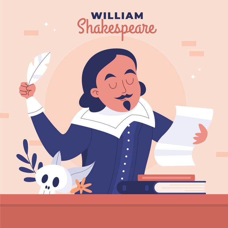 Vetor grátis ilustração de shakespeare de design plano desenhado à mão