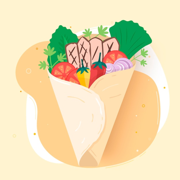 Vetor grátis ilustração de shawarma nutritiva de design plano