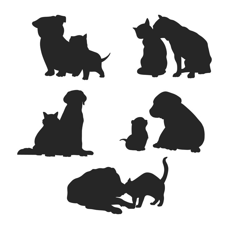 Vetor grátis ilustração de silhueta de cachorro e gato de design plano