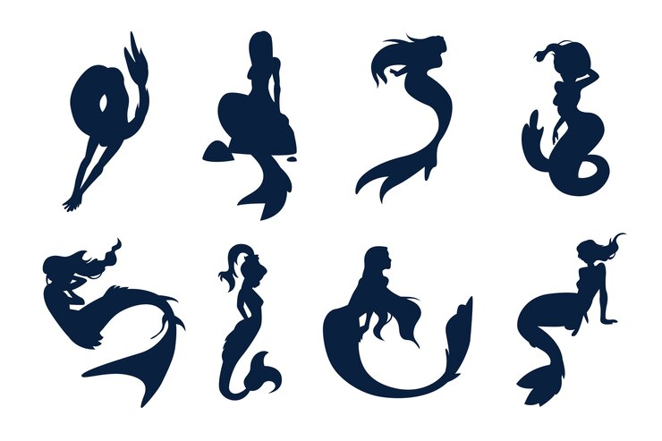 Vetor grátis ilustração de silhueta de sereia de design plano