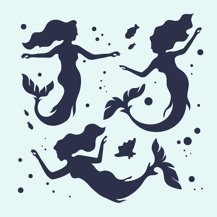 Vetor grátis ilustração de silhueta de sereia de design plano