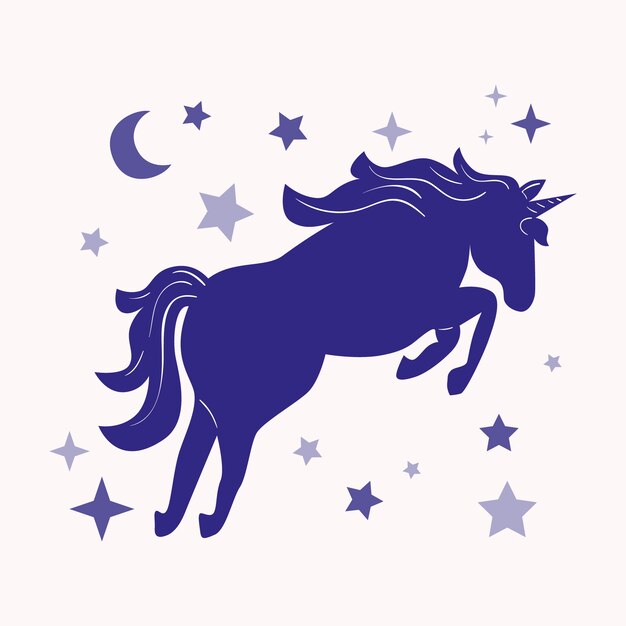 Ilustração de silhueta de unicórnio design plano