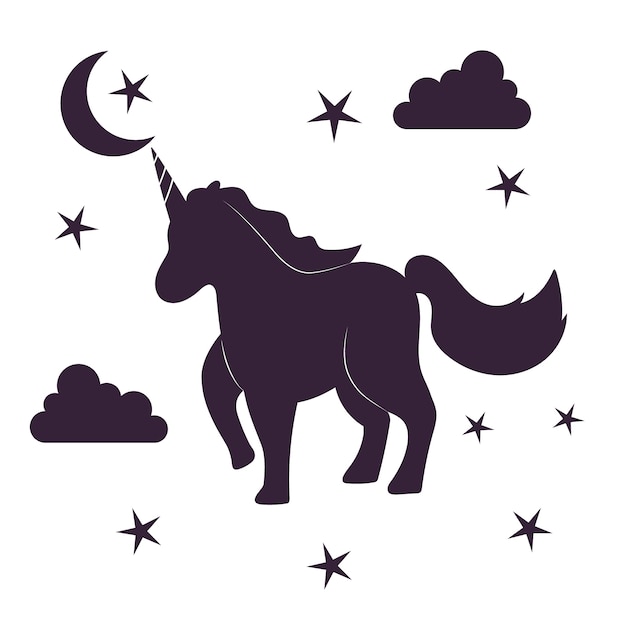 Ilustração de silhueta de unicórnio design plano