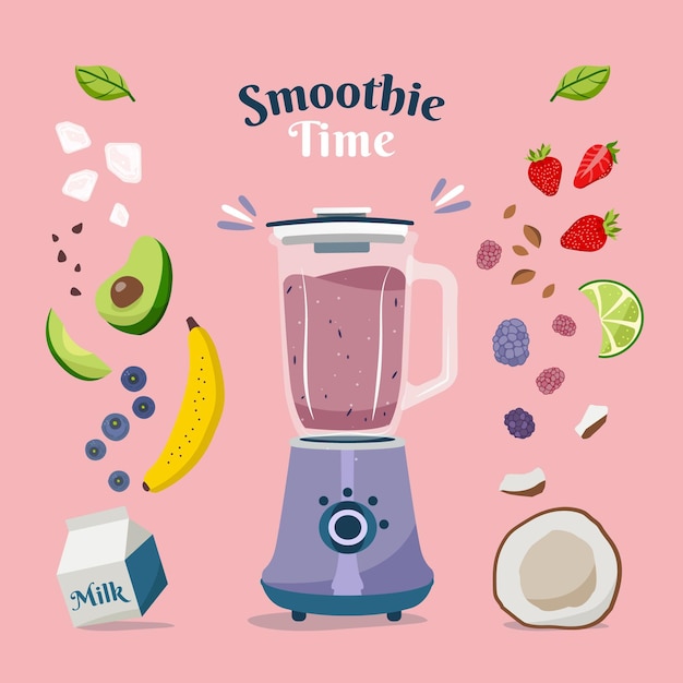 Vetor grátis ilustração de smoothies orgânicos em copo de liquidificador