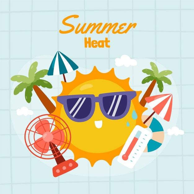 Ilustração de sol de calor de verão desenhada à mão