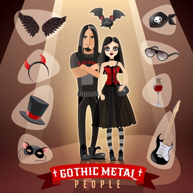 Ilustração de subcultura de pessoas de metal gótico