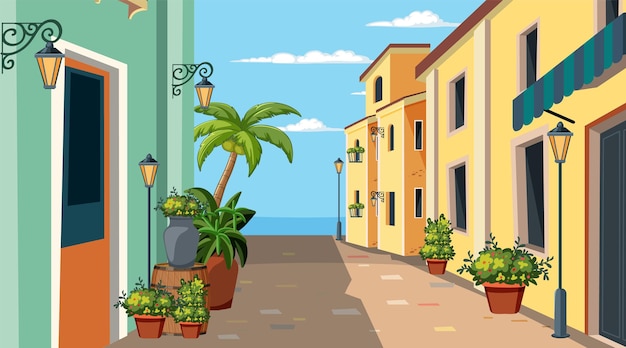 Vetor grátis ilustração de sunny mediterranean alleyway