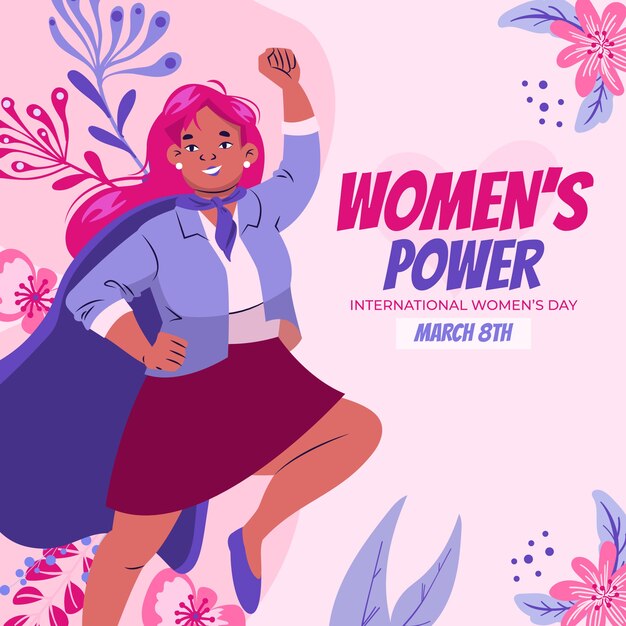 Ilustração de supermulher plana do dia da mulher
