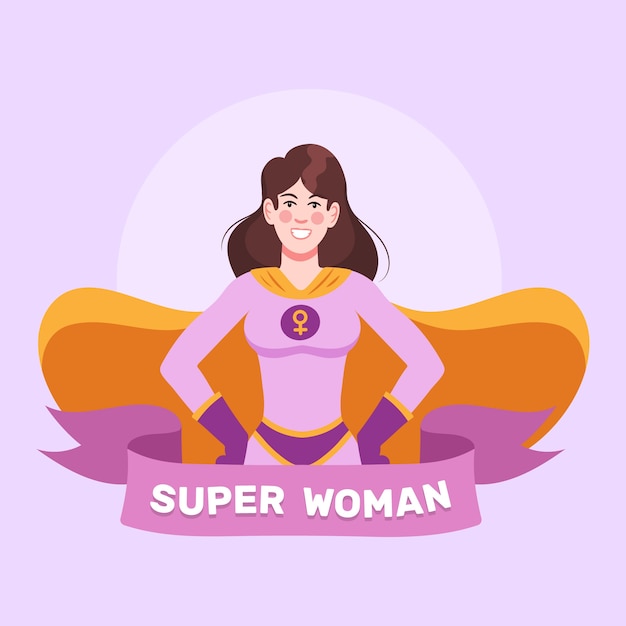 Ilustração de supermulher plana do dia da mulher