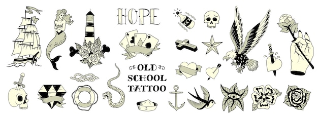 Ilustração de tatuagens da velha escola