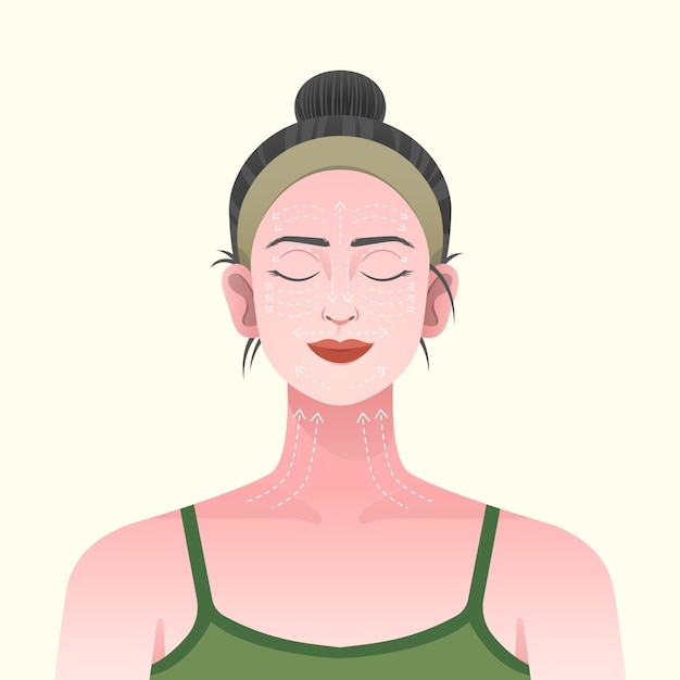 Ilustração de técnica de massagem facial com mulher