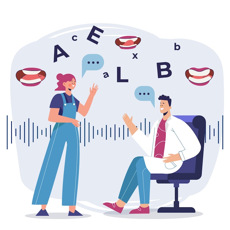 Vetor grátis ilustração de terapia da fala desenhada à mão com pessoas conversando com psicólogo