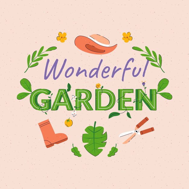 Ilustração de texto de jardinagem desenhada à mão