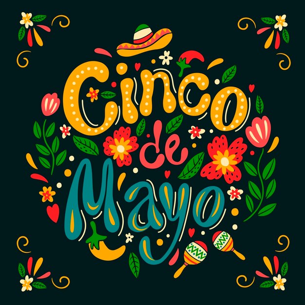 Ilustração de texto Flat cinco de mayo