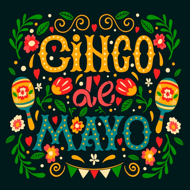 Vetor grátis ilustração de texto flat cinco de mayo